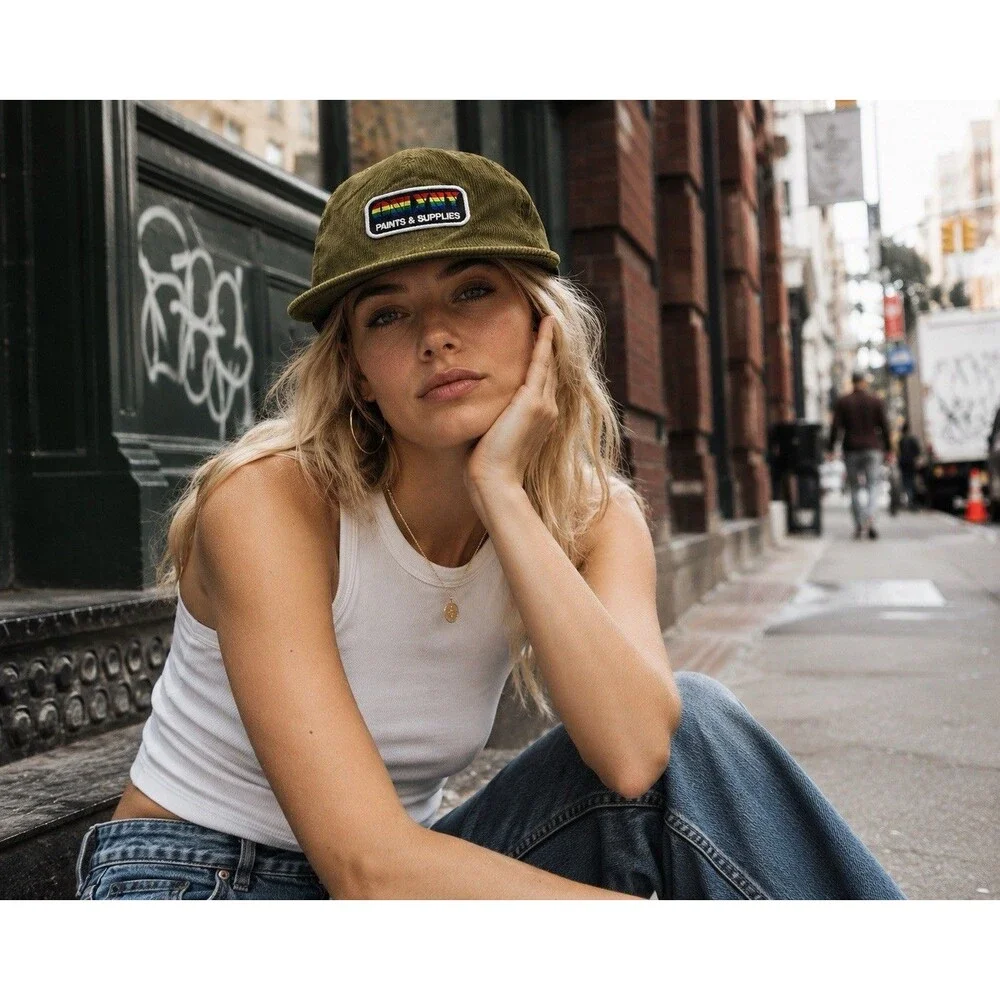 Only NY Corduroy Snapback Hat Olive Rainbow Patch Strapback Cap Skate Streetwear